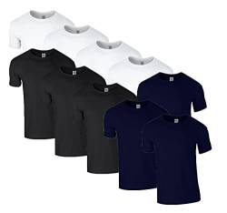 HLKauf 10 Gildan T-Shirts Softstyle Rundhals Ausschnitt M L XL XXL 3XL 4XL 5XL Shirt Herren Baumwolle & GRATIS Block (4X Weiss, 3X Schwarz, 3X Navy & 1 HLKauf Block, L) von HLKauf