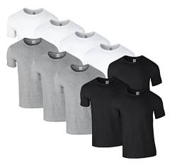 HLKauf 10 Gildan T-Shirts Softstyle Rundhals Ausschnitt M L XL XXL 3XL 4XL 5XL Shirt Herren Baumwolle & GRATIS Block (4X Weiss, 3X Schwarz, 3X Sportgrey & 1 HLKauf Block, 3XL) von HLKauf