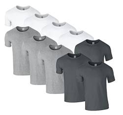 HLKauf 10 Gildan T-Shirts Softstyle Rundhals Ausschnitt M L XL XXL 3XL 4XL 5XL Shirt Herren Baumwolle & GRATIS Block (4X Weiss, 3X Sportgrey, 3X Charcoal & 1 HLKauf Block, XL) von HLKauf