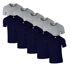 HLKauf 10 Gildan T-Shirts Softstyle Rundhals Ausschnitt M L XL XXL 3XL 4XL 5XL Shirt Herren Baumwolle & GRATIS Block (5X Navy, 5X Sportgrey & 1 HLKauf Block, L) von HLKauf