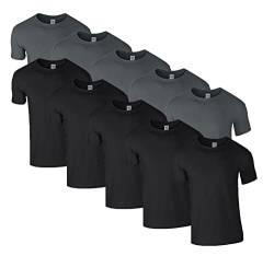 HLKauf 10 Gildan T-Shirts Softstyle Rundhals Ausschnitt M L XL XXL 3XL 4XL 5XL Shirt Herren Baumwolle & GRATIS Block (5X Schwarz, 5X Charcoal & 1 HLKauf Block, L) von HLKauf