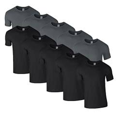 HLKauf 10 Gildan T-Shirts Softstyle Rundhals Ausschnitt M L XL XXL 3XL 4XL 5XL Shirt Herren Baumwolle & GRATIS Block (5X Schwarz, 5X Charcoal & 1 HLKauf Block, XXL) von HLKauf