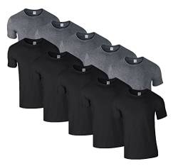 HLKauf 10 Gildan T-Shirts Softstyle Rundhals Ausschnitt M L XL XXL 3XL 4XL 5XL Shirt Herren Baumwolle & GRATIS Block (5X Schwarz, 5X Dark Heather & 1 HLKauf Block, M) von HLKauf