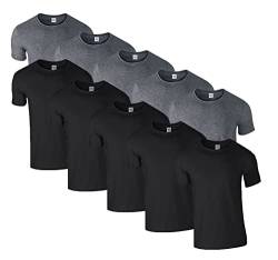 HLKauf 10 Gildan T-Shirts Softstyle Rundhals Ausschnitt M L XL XXL 3XL 4XL 5XL Shirt Herren Baumwolle & GRATIS Block (5X Schwarz, 5X Dark Heather & 1 HLKauf Block, XXL) von HLKauf