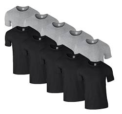 HLKauf 10 Gildan T-Shirts Softstyle Rundhals Ausschnitt M L XL XXL 3XL 4XL 5XL Shirt Herren Baumwolle & GRATIS Block (5X Schwarz, 5X Sportgrey & 1 HLKauf Block, 5XL) von HLKauf