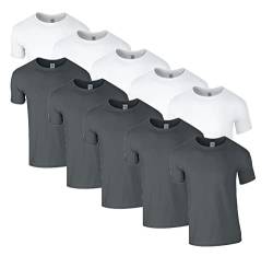 HLKauf 10 Gildan T-Shirts Softstyle Rundhals Ausschnitt M L XL XXL 3XL 4XL 5XL Shirt Herren Baumwolle & GRATIS Block (5X Weiss, 5X Charcoal & 1 HLKauf Block, XXL) von HLKauf