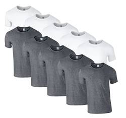 HLKauf 10 Gildan T-Shirts Softstyle Rundhals Ausschnitt M L XL XXL 3XL 4XL 5XL Shirt Herren Baumwolle & GRATIS Block (5X Weiss, 5X Dark Heather & 1 HLKauf Block, XXL) von HLKauf