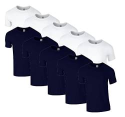 HLKauf 10 Gildan T-Shirts Softstyle Rundhals Ausschnitt M L XL XXL 3XL 4XL 5XL Shirt Herren Baumwolle & GRATIS Block (5X Weiss, 5X Navy & 1 HLKauf Block, M) von HLKauf