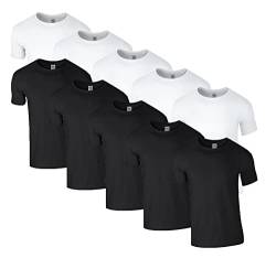 HLKauf 10 Gildan T-Shirts Softstyle Rundhals Ausschnitt M L XL XXL 3XL 4XL 5XL Shirt Herren Baumwolle & GRATIS Block (5X Weiss, 5X Schwarz & 1 HLKauf Block, M) von HLKauf