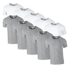 HLKauf 10 Gildan T-Shirts Softstyle Rundhals Ausschnitt M L XL XXL 3XL 4XL 5XL Shirt Herren Baumwolle & GRATIS Block (5X Weiss, 5X Sportgrey & 1 HLKauf Block, M) von HLKauf