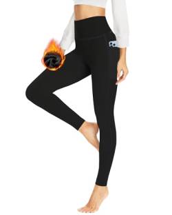 HLTPRO Thermo Leggings Damen Gefüttert Mit Tasche Thermoleggins Fleece Warme Thermounterwäsche Leggings Damen Winter High Waist Lange Sportleggins Yogahose Hose von HLTPRO