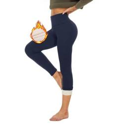 HLTPRO Thermo Leggings Gefütterte Damen Winter mit Teddy Fleece High Waist - Dicke Thermohose Stretch mit Plüsch Flauschige Warm für Outdoor Hause Blau M von HLTPRO