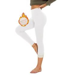 HLTPRO Thermo Leggings Gefütterte Damen Winter mit Teddy Fleece High Waist - Dicke Thermohose Stretch mit Plüsch Flauschige Warm für Outdoor Hause Weiß L von HLTPRO