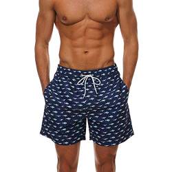 HLVEXH Badehose für Herren Kurz Eng Badeshorts mit Innenhose Strandshorts Ferien Leicht Dunkelblauer Haifisch XL von HLVEXH