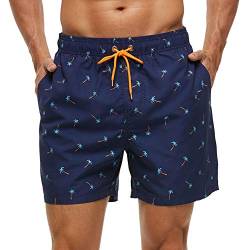 HLVEXH Herren Badehose für Herren Jungen Badeshorts Kurz Vielfarbig Schnelltrocknend Beachshorts Boardshorts Strand Shorts Dunkel Blau Palme XXL von HLVEXH