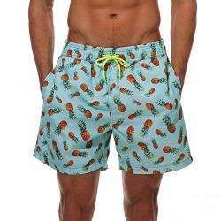 HLVEXH Herren Hawaiisch Strandshorts Badehose Schnelltrocknend Schwimmhosen mit Netzfutter Grün Ananas 2XL von HLVEXH