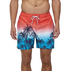 HLVEXH Herren Hawaiisch Strandshorts Badehose Schnelltrocknend Schwimmhosen mit Netzfutter Hawaii Gradient Kokosnuss Baum 3XL von HLVEXH