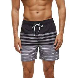 HLVEXH Männer Badehose Kurz Schnelltrocknend Wasserdicht Strandshorts mit Mesh-Futter Schwarz Weiß Print Farbe Gestreift M von HLVEXH