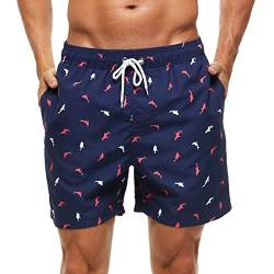 HLVEXH Männer Schnelltrocknend Badehose Badebekleidung Strand Boardshorts Roter weißer tiefblauer Hai 2XL von HLVEXH