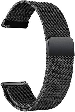 14mm Edelstahl Mesh Uhrenarmband Metall Ersatz Armband Magnetverschluss Smartwatch Mesh Uhrenarmbänder mit Schnellverschluss Watch Uhren Ersatzband Für Damen Herren (Schwarz) von HLXJR