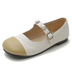 HLeoz Damen Riemchen Loafer Flache Mary Jane Große Schuluniform Schuhe Retro Kleid Schuhe Japanische süße Lolita Schuhe,Gelb,39 EU von HLeoz