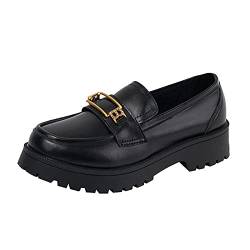 HLeoz Schuluniform Schuhe für Damen Blockabsatz Loafer Japanische Lolita Schuhe Low-Heel Mary Janes,Schwarz,38 EU von HLeoz