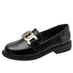 Loafer für Damen Pumps mit niedrigem Absatz Blockabsatz Schuluniform Schuhe Mary Janes Lolita Schuhe,Schwarz,38 EU von HLeoz