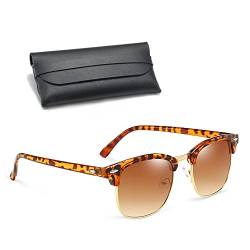 Sonnenbrille Herren klassisch Verspiegelt Rund Retro Metall Halbrahmen Sonnenbrille Damen, Schwarz/Braun/Grün von HMCEY