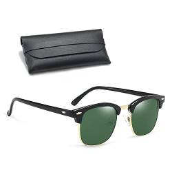 Sonnenbrille Herren klassisch Verspiegelt Rund Retro Metall Halbrahmen Sonnenbrille Damen, Schwarz/Braun/Grün von HMCEY