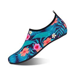 HMIYA Badeschuhe Strandschuhe Wasserschuhe Aquaschuhe Schwimmschuhe Surfschuhe Barfuß Schuhe Damen Herren(Grüne Blätter,42-43 EU) von HMIYA