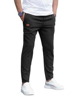 HMIYA Herren Hose Chino Cargo Jogginghose Herren Baumwolle Sporthose Casual Freizeithose Elastische Taille mit Kordelzug Sweatpants Herren mit 4 Taschen(Schwarz,XL) von HMIYA