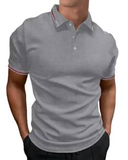 HMIYA Herren Poloshirt-Kontrast Kurzarm Polohemd Male Polo Klassisches,Hellgrau,XXL von HMIYA