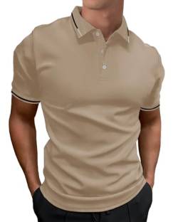 HMIYA Herren Poloshirt-Kontrast Kurzarm Polohemd Male Polo Klassisches,Khaki,4XL von HMIYA