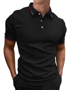 HMIYA Herren Poloshirt-Kontrast Kurzarm Polohemd Male Polo Klassisches,Schwarz,3XL von HMIYA