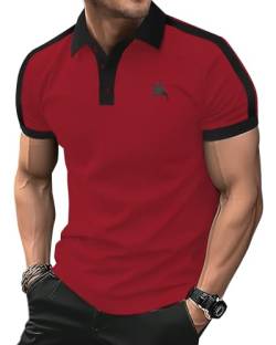 HMIYA Herren Poloshirt Kurzarm Polohemd Logo,Rot,3XL von HMIYA