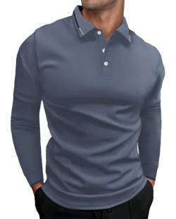 HMIYA Herren Poloshirt Langarm,Baumwolle,bequemes Polo mit lässigem Kragen,leichtes Langarmshirt,Blau,XL von HMIYA