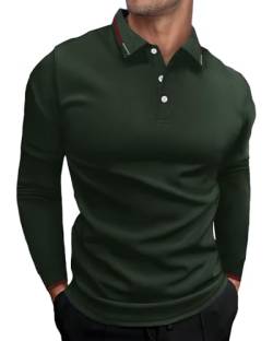 HMIYA Herren Poloshirt Langarm,Baumwolle,bequemes Polo mit lässigem Kragen,leichtes Langarmshirt,Dunkelgrün,L von HMIYA