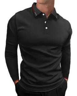 HMIYA Herren Poloshirt-Langarm Poloshirt aus Baumwolle atmungsaktiv Golf Casual T-Shirt,Grau,XL von HMIYA