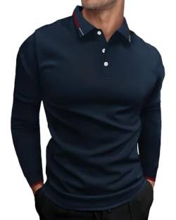 HMIYA Herren Poloshirt-Langarm Poloshirt aus Baumwolle atmungsaktiv Golf Casual T-Shirt,Navy,3XL von HMIYA