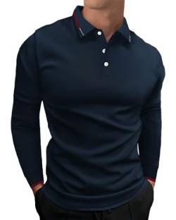 HMIYA Herren Poloshirt-Langarm Poloshirt aus Baumwolle atmungsaktiv Golf Casual T-Shirt,Navy,M von HMIYA