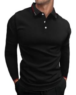 HMIYA Herren Poloshirt-Langarm Poloshirt aus Baumwolle atmungsaktiv Golf Casual T-Shirt,Schwarz,3XL von HMIYA