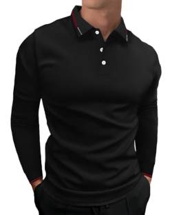 HMIYA Herren Poloshirt-Langarm Poloshirt aus Baumwolle atmungsaktiv Golf Casual T-Shirt,Schwarz,4XL von HMIYA
