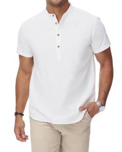 HMIYA Herren Sommerhemd Baumwolle Leinen Kurzarm Hemd Herren Henley-Kragen Lässiges Slim-Fit-Hemd von HMIYA