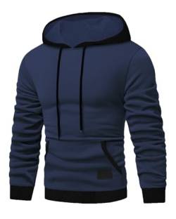HMIYA Hoodie Herren Pullover Casual Sweatshirt Langarm Baumwolle Kapuzenpullover Sweatjacke mit Kapuze(Marineblau,XL) von HMIYA