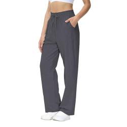 HMIYA Jogginghose Damen Baumwolle Freizeithose Lang offenem Boden Yogahose Sporthose Geradem Bein Hose mit Taschen (Dunkelgrau XXL) von HMIYA