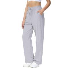 HMIYA Jogginghose Damen Baumwolle Freizeithose Lang offenem Boden Yogahose Sporthose Geradem Bein Hose mit Taschen (Grau L) von HMIYA