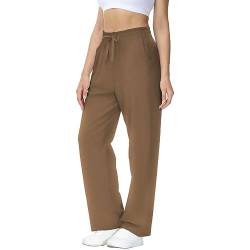 HMIYA Jogginghose Damen Baumwolle Freizeithose Lang offenem Boden Yogahose Sporthose Geradem Bein Hose mit Taschen (Hellbraun 4XL) von HMIYA