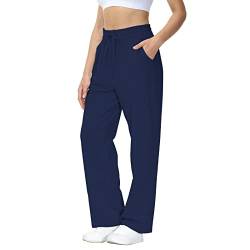 HMIYA Jogginghose Damen Baumwolle Freizeithose Lang offenem Boden Yogahose Sporthose Geradem Bein Hose mit Taschen (Marine-A 3XL) von HMIYA