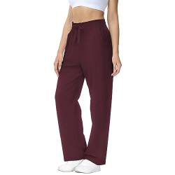 HMIYA Jogginghose Damen Baumwolle Freizeithose Lang offenem Boden Yogahose Sporthose Geradem Bein Hose mit Taschen (Tiefrot 4XL) von HMIYA