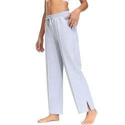 HMIYA Jogginghose Damen Baumwolle Schlitz Freizeithose offenem Boden Yogahose Lang Sporthose Geradem Bein Hose mit Taschen(Grau XL) von HMIYA